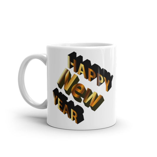 Happy New Year - White glossy mug - 3D Black & Gold