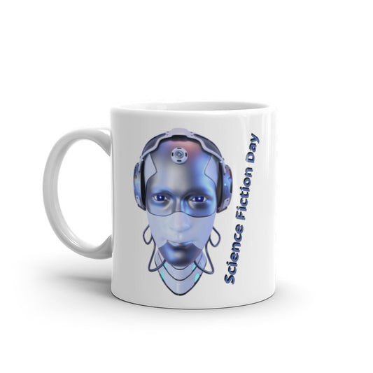 Robot Head - Science Fiction Day - White glossy mug