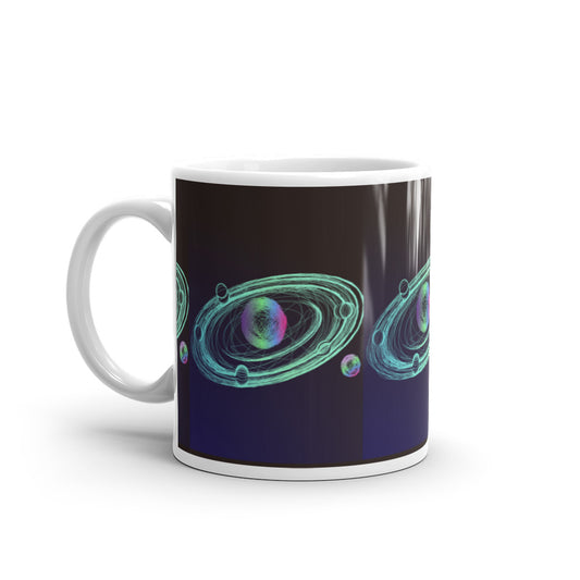 Orbiting Planets in Luminant Colours - White glossy mug - Science Fiction Day