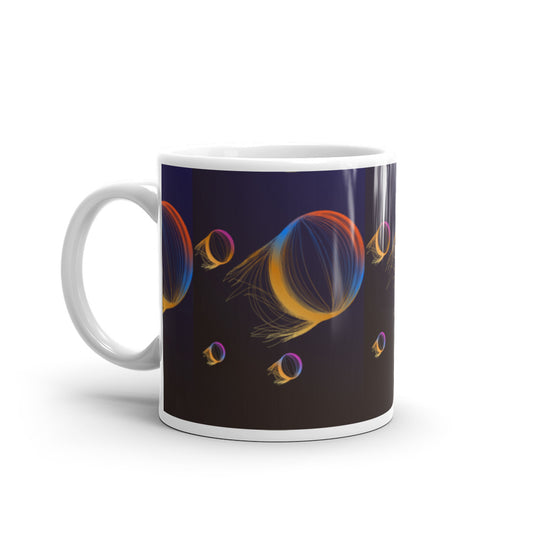 Planets with Comet Tails in Luminant Colours - White glossy mug - Science Fiction Day