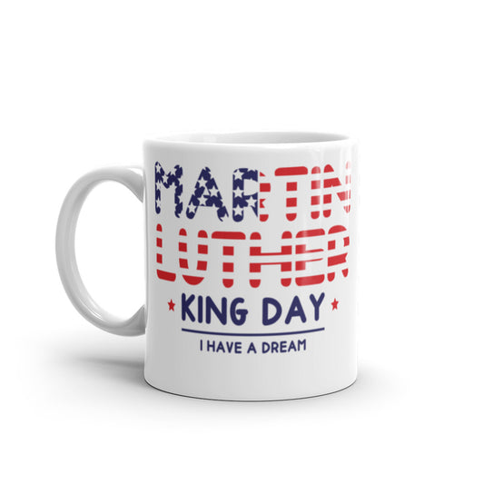 Martin Luther King Day - MLK in Flag -White glossy mug