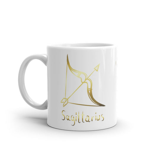 Sagittarius Zodiac Sign in White & Gold - White glossy mug