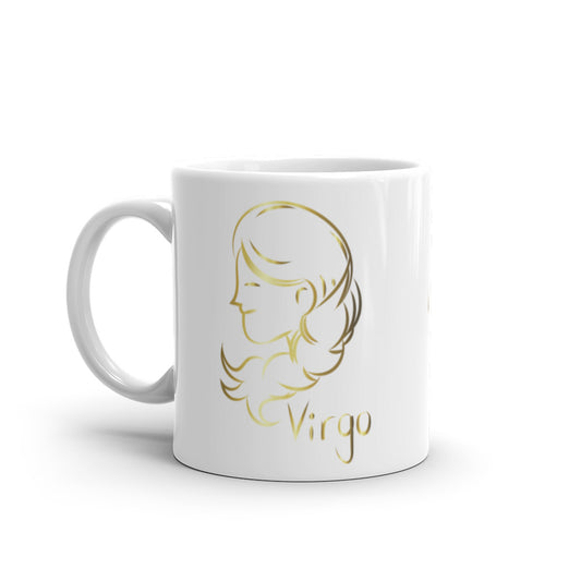 Virgo Zodiac Sign in White & Gold - White glossy mug