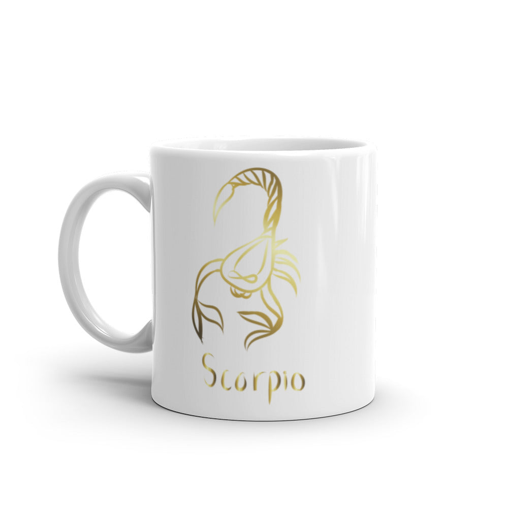 Scorpio Zodiac Sign in White & Gold - White glossy mug