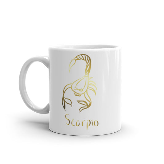 Scorpio Zodiac Sign in White & Gold - White glossy mug
