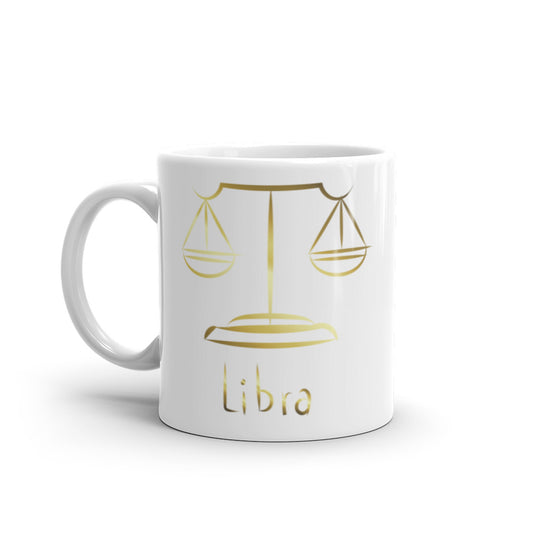 Libra Zodiac Sign in White & Gold - White glossy mug