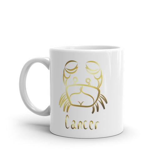 Cancer Zodiac Sign in White & Gold - White glossy mug