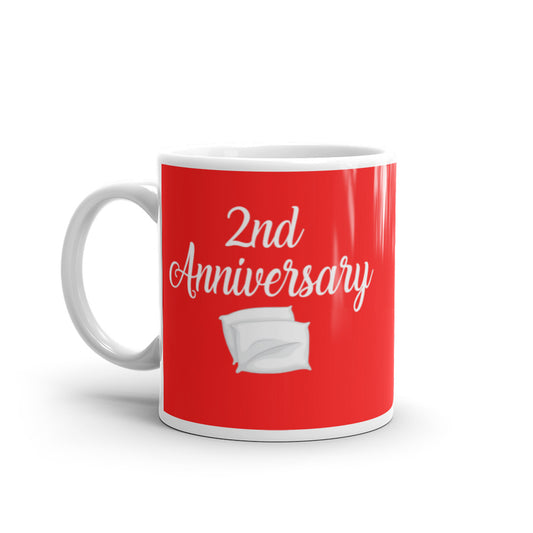 2nd Anniversary in Red & White - White glossy mug