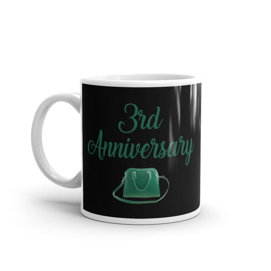 3rd Anniversary in Black & Jade - White glossy mug