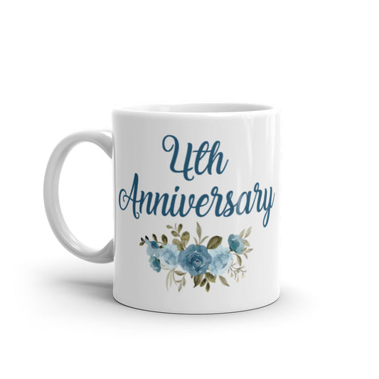 4th Anniversary in White with Flowers - White glossy mug
