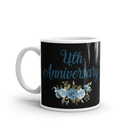 4th Anniversary in Black with Flowers - White glossy mug