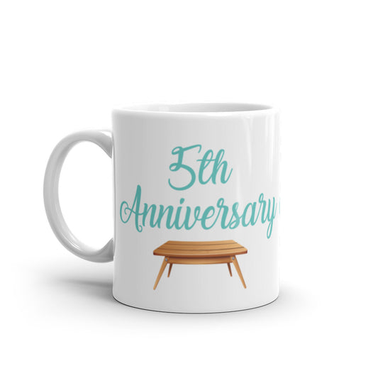 5th Anniversary in White & Turquoise - White glossy mug
