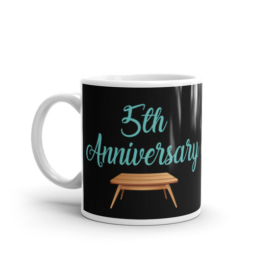 5th Anniversary in Black & Turquoise - White glossy mug