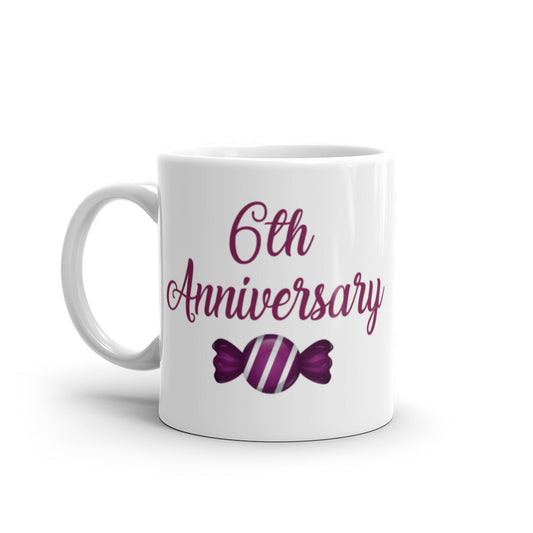 6th Anniversary in White & Purple - White glossy mug
