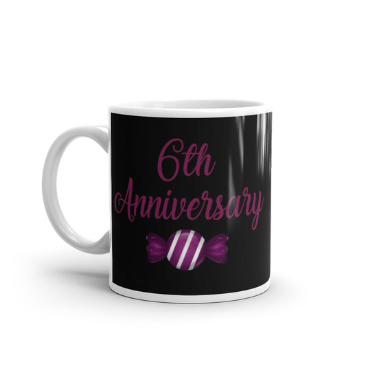 6th Anniversary in Black & Purple - White glossy mug