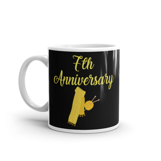 7th Anniversary in White & Yellow - White glossy mug