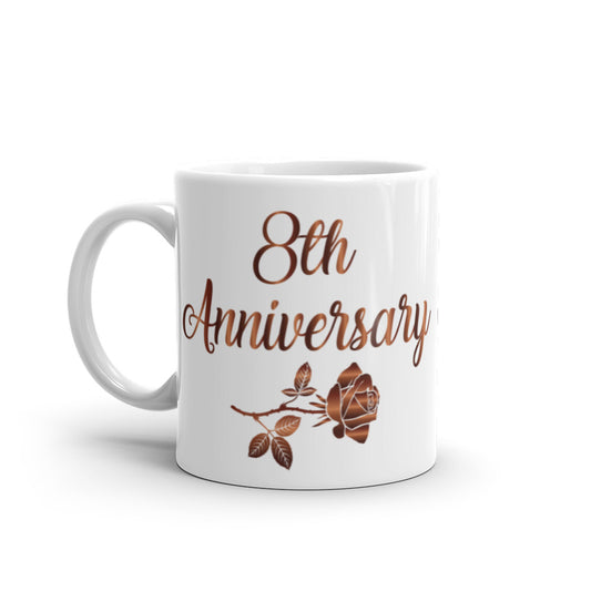8th Anniversary in White & Bronze - White glossy mug