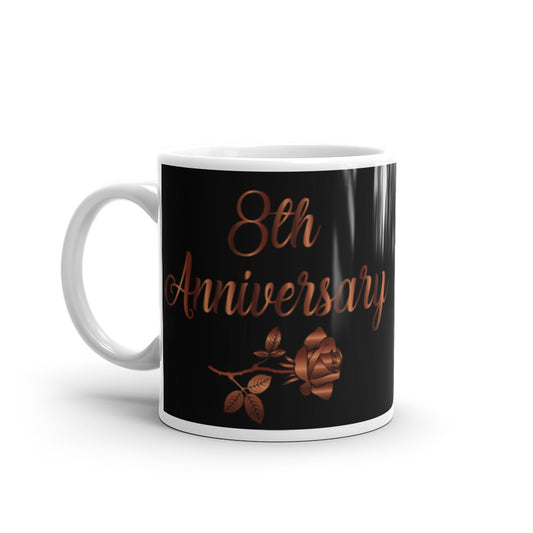 8th Anniversary in Black & Bronze - White glossy mug