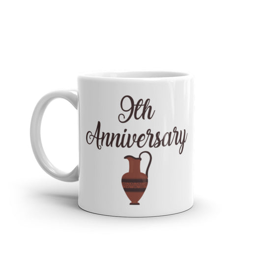 9th Anniversary in White & Terracotta - White glossy mug