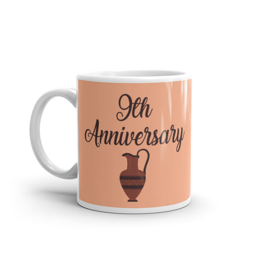 9th Anniversary in White, Brown & Terracotta - White glossy mug