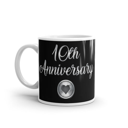 10th Anniversary in Black & Silver -  White glossy mug