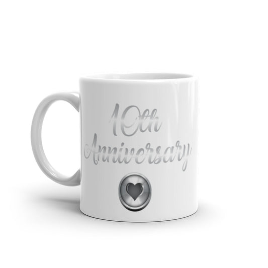 10th Anniversary in White & Silver - White glossy mug
