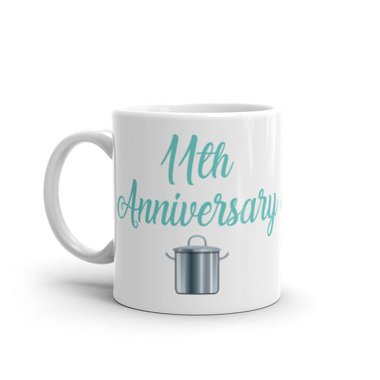 11th Anniversary in White & Turquoise - White glossy mug
