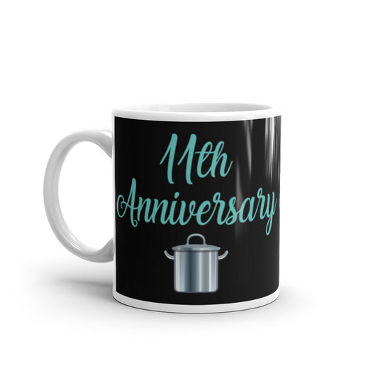 11th Anniversary in Black & Turquoise - White glossy mug