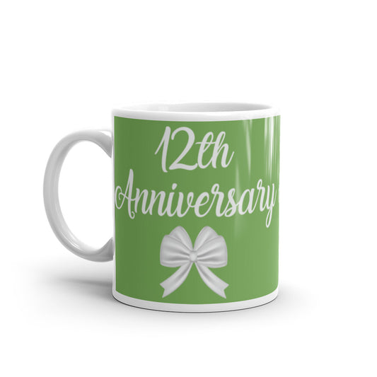 12th Anniversary in Jade & White - White glossy mug