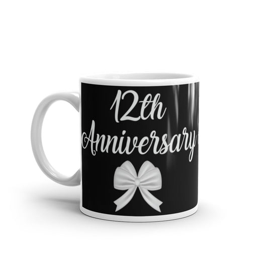 12th Anniversary in Black & White - White glossy mug