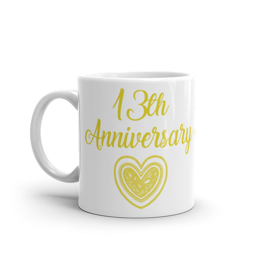 13th Anniversary in White & Gold - White glossy mug