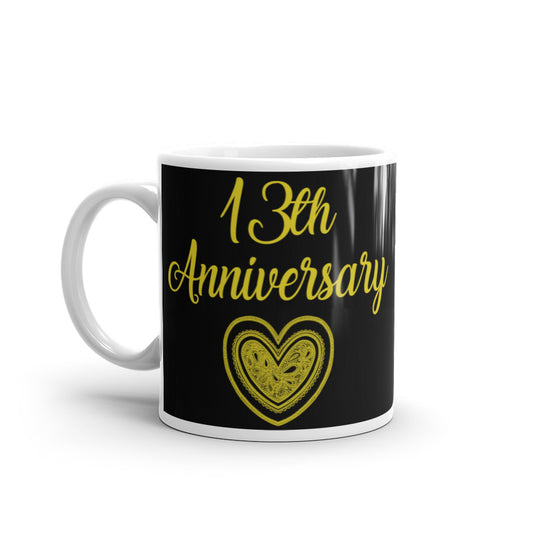 13th Anniversary in Black & Gold -  White glossy mug