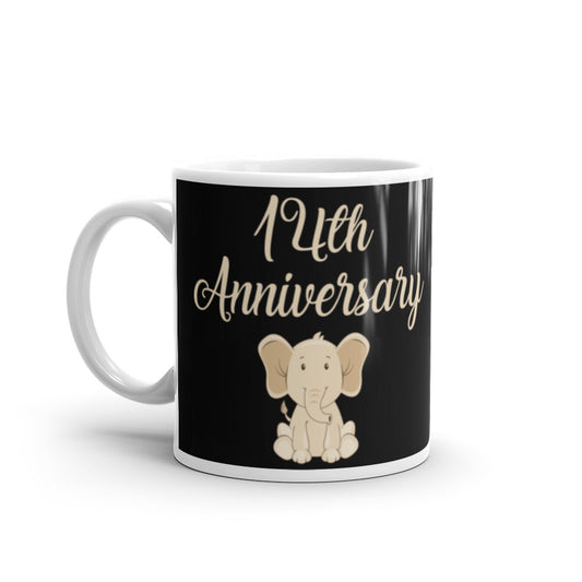14th Anniversary in Black & Ivory - White glossy mug