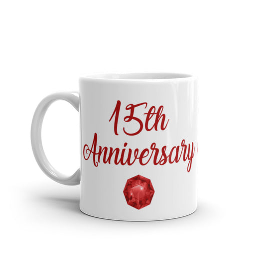 15th Anniversary in Ruby & White - White glossy mug