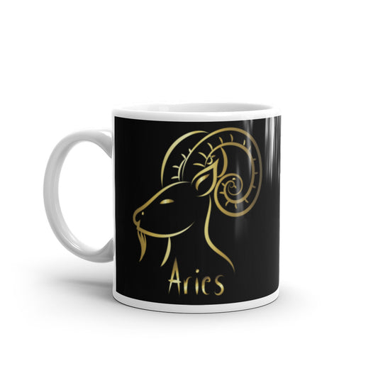 Aries Zodiac Sign  in Black & Gold -  White glossy mug