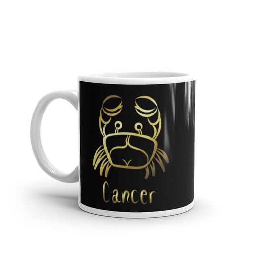 Cancer Zodiac Sign in Black & Gold - White glossy mug