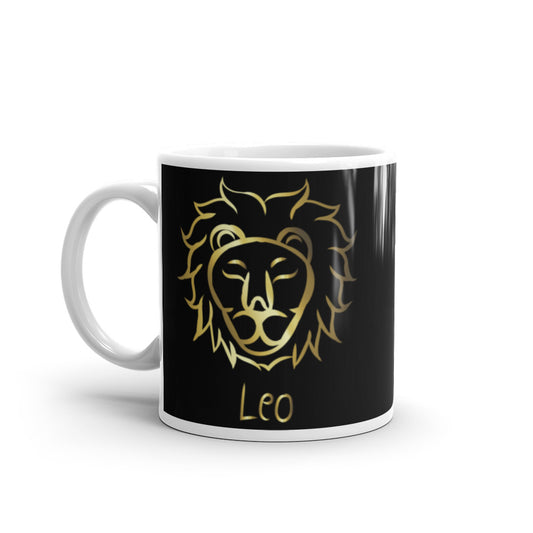 Leo Zodiac Sign in Black & Gold - White glossy mug