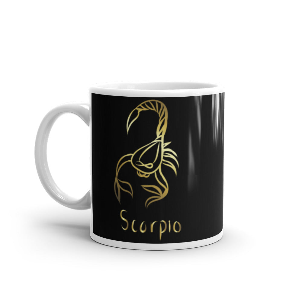 Scorpio Zodiac Sign in Black & Gold - White glossy mug