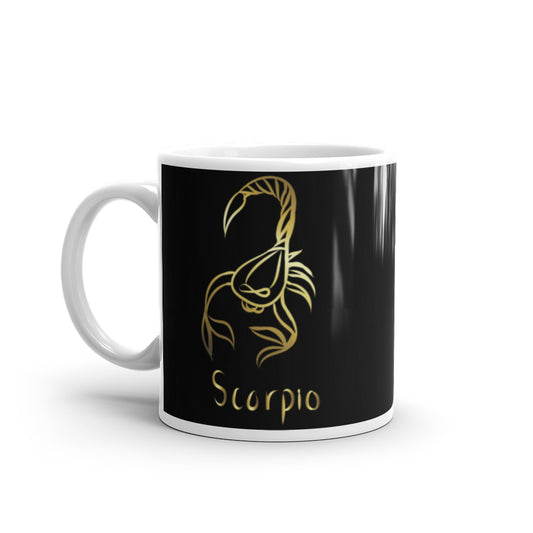 Scorpio Zodiac Sign in Black & Gold - White glossy mug