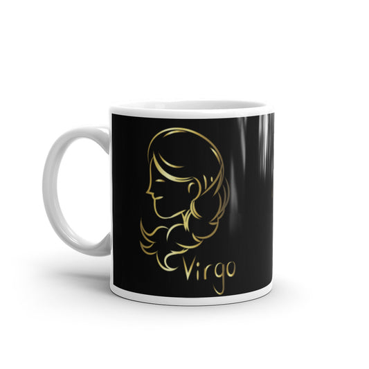 Virgo Zodiac Sign in Black & Gold - White glossy mug