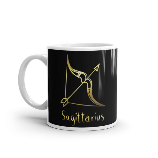 Sagittarius Zodiac Sign in Black & Gold - White glossy mug