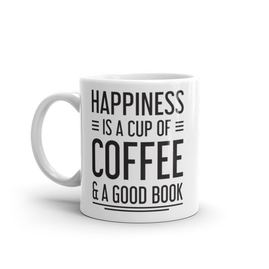 Happiness is a Cup of Coffee & A Good Book - White glossy mug