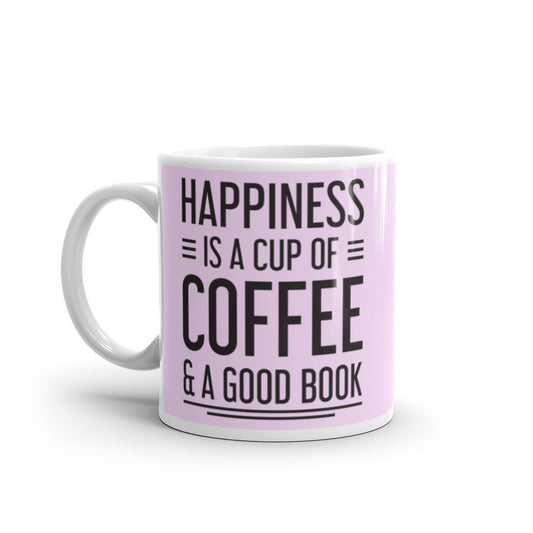 Happiness is a Cup of Coffee & A Good Book (Lilac)  - White glossy mug