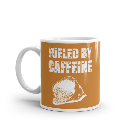 Fueled By Caffeine (Bronze) White glossy mug