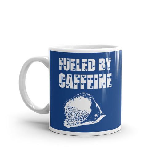 Fueled by Caffeine (Navy) White glossy mug