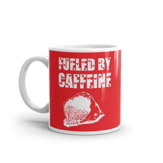 Fueled by Caffeine (Red) White glossy mug