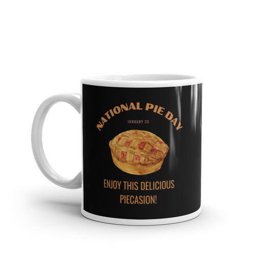National Pie Day (Black) White glossy mug