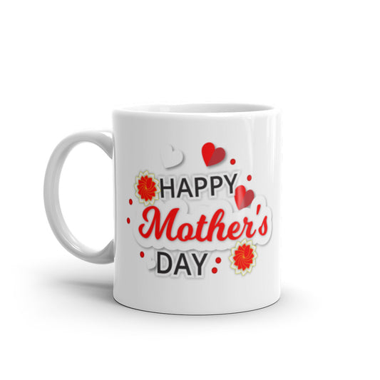Happy Mothers Day with Red & White Hearts - White glossy mug