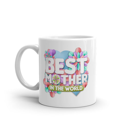 Best Mother in the World - Pastel Flowers - White glossy mug