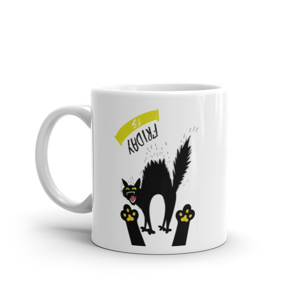 Friday the 13th - Scared Cat - White glossy mug